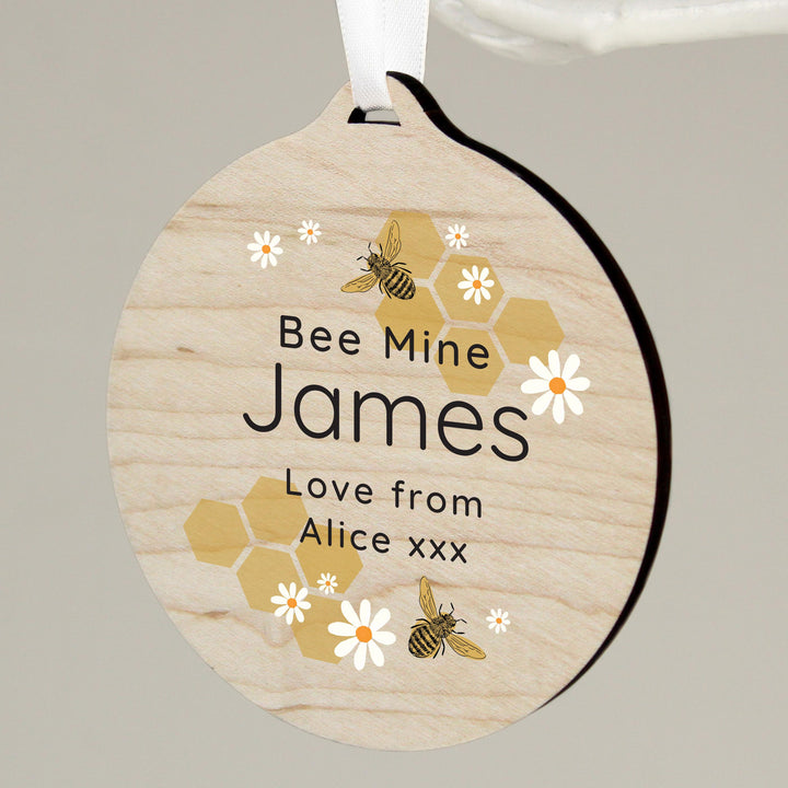 Personalised Bee Round Wooden Decoration – alternative view