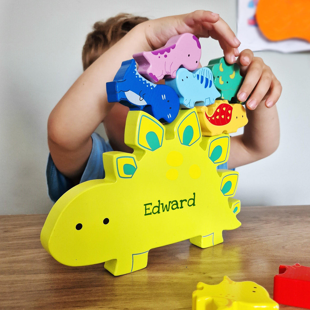 Personalised Name Only Wooden Dinosaur Stacker Toy – alternative view