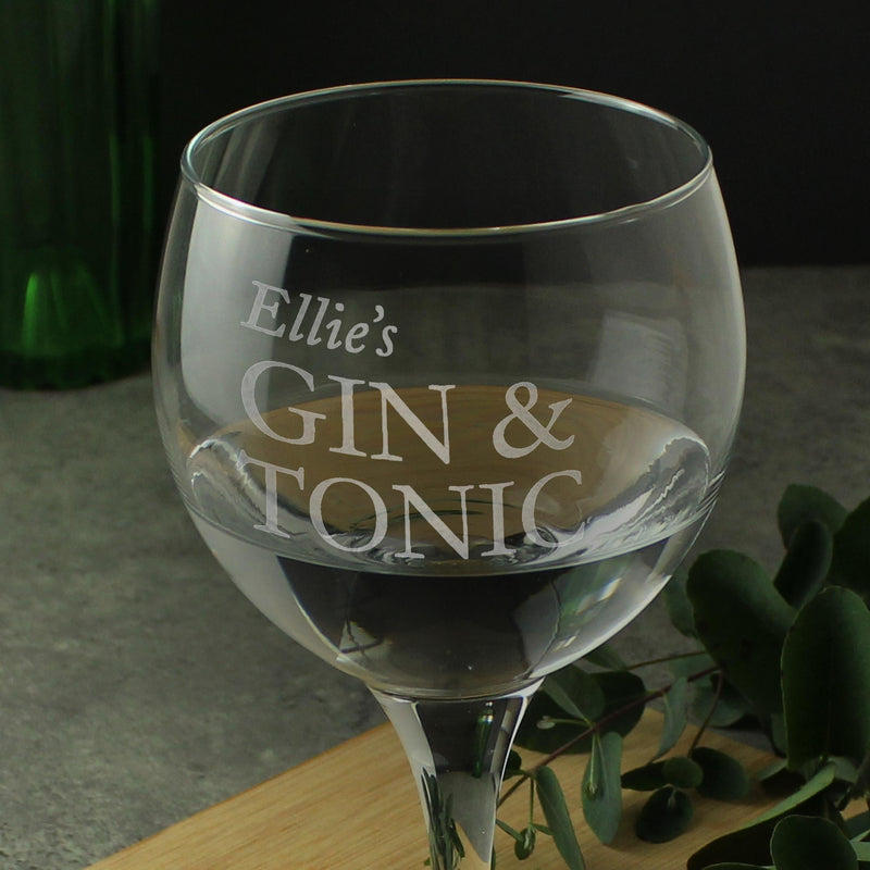 Personalised Gin & Tonic Balloon Glass with Gin Miniature Set