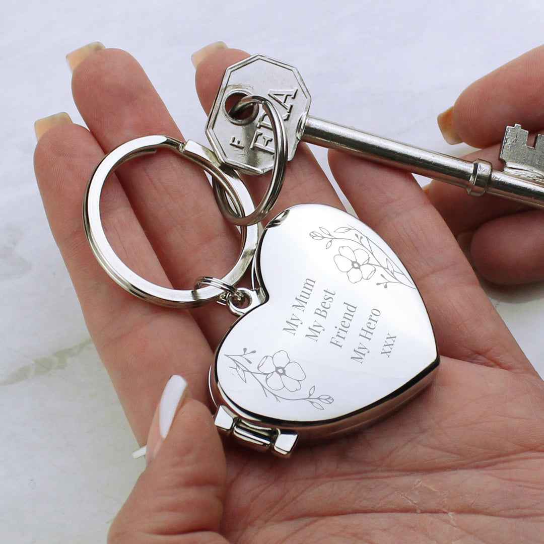 Personalised Floral Heart Photo Frame Keyring - alternative view