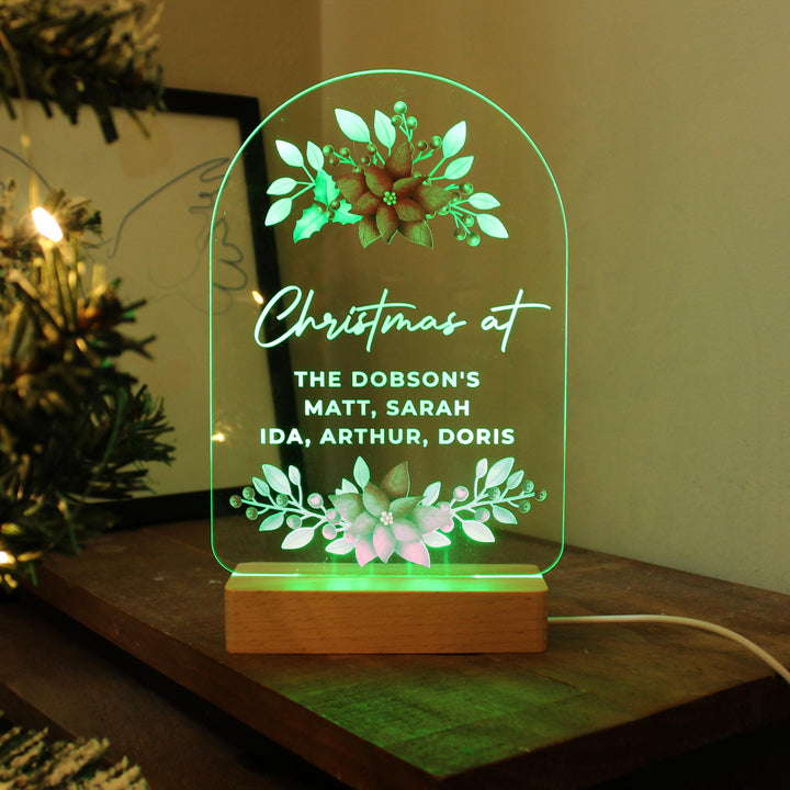 Personalised Christmas Poinsettia Wooden Based LED Light – alternative view