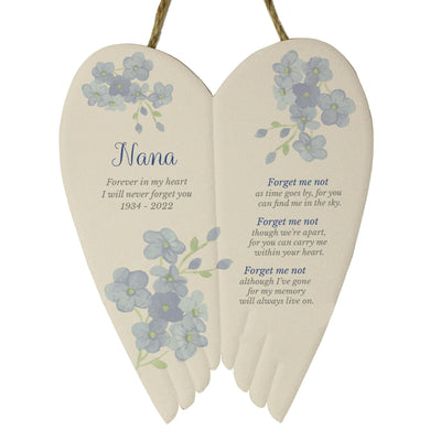 Personalised Forget Me Not Memorial Ceramic Wings