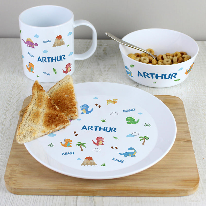 Personalised Dinosaur Plastic Breakfast Set