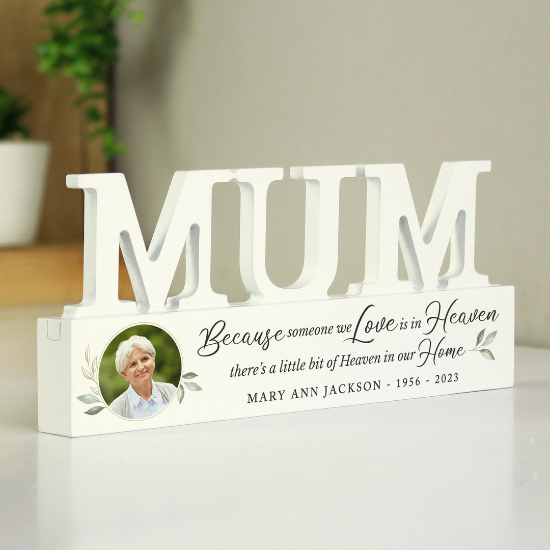 Personalised Botanical Memorial Photo Upload Wooden Mum Ornament, The Personal Shop, personalised gifts