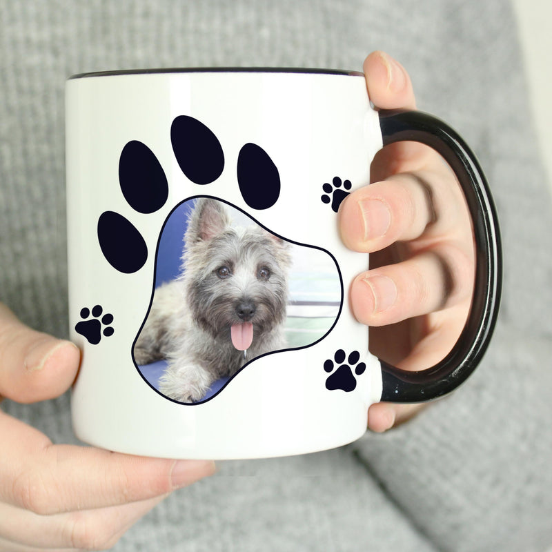 Personalised Paw Print Dog Photo Upload Black Handled Mug