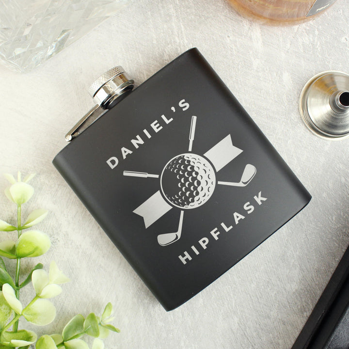 Personalised Golf Black Hip Flask – alternative view