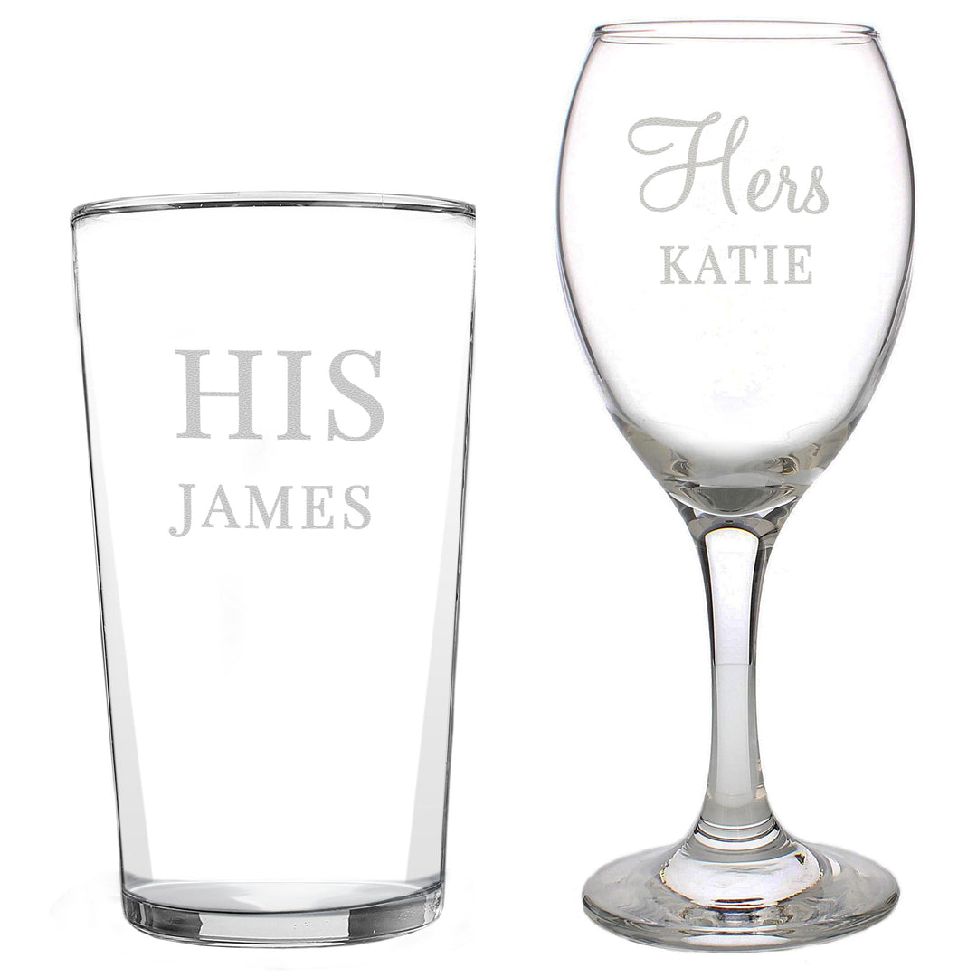 Personalised His &amp; Her Pint and Wine Glass Set – alternative view