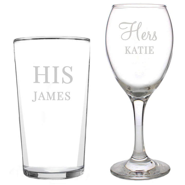 Personalised His &amp; Her Pint and Wine Glass Set – alternative view