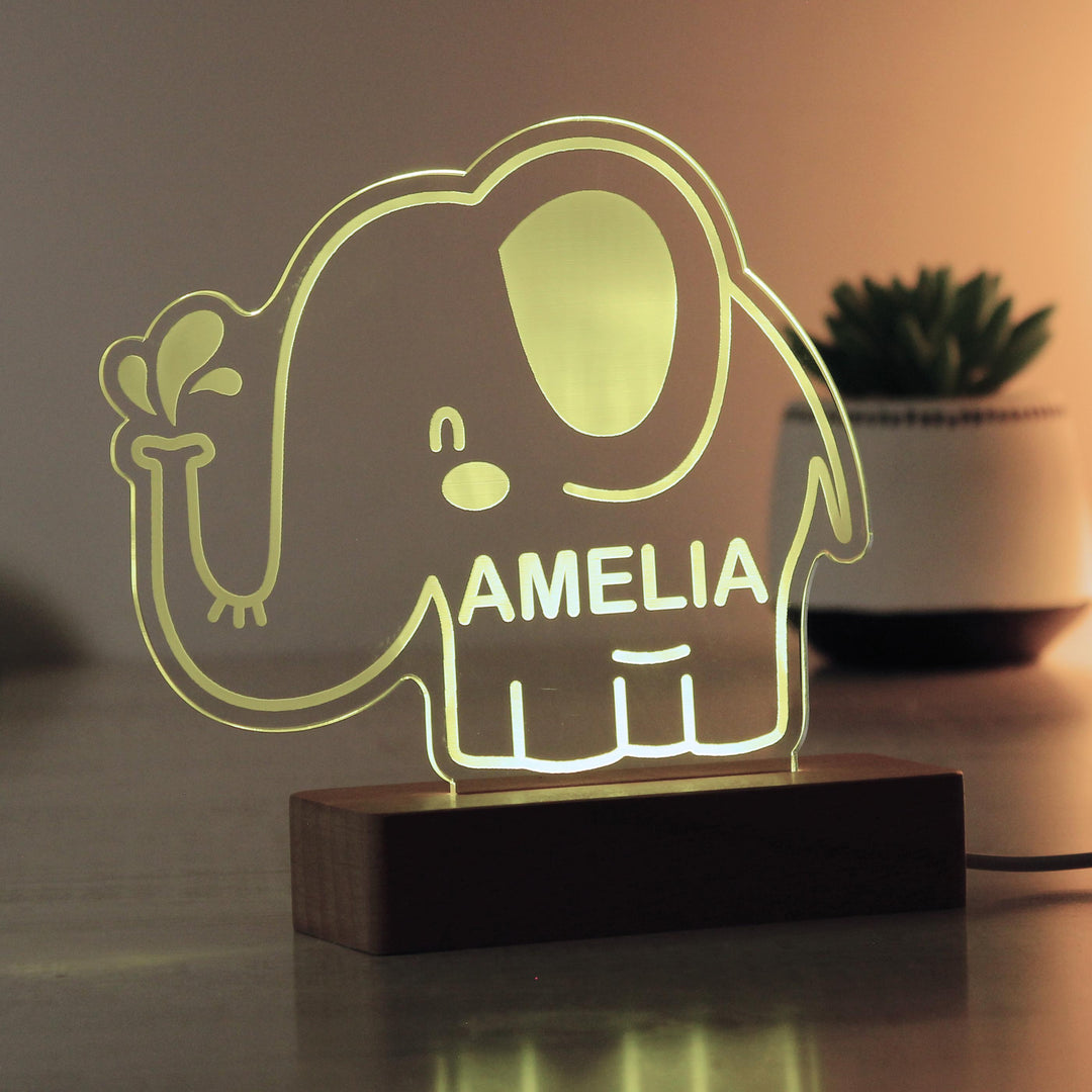 Personalised Elephant Wooden Based LED Light - alternative view