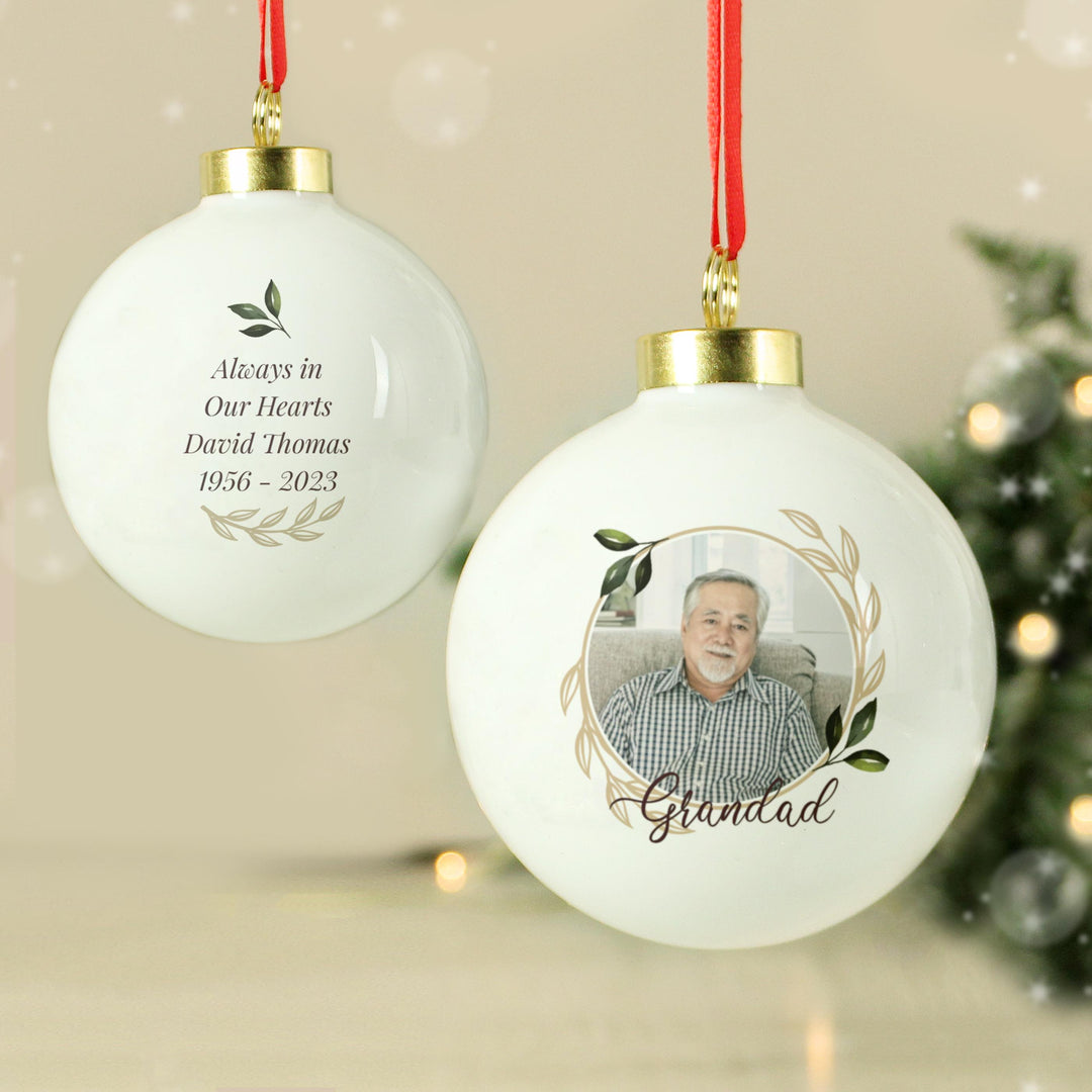 Personalised Photo Upload Memorial Bauble – alternative view