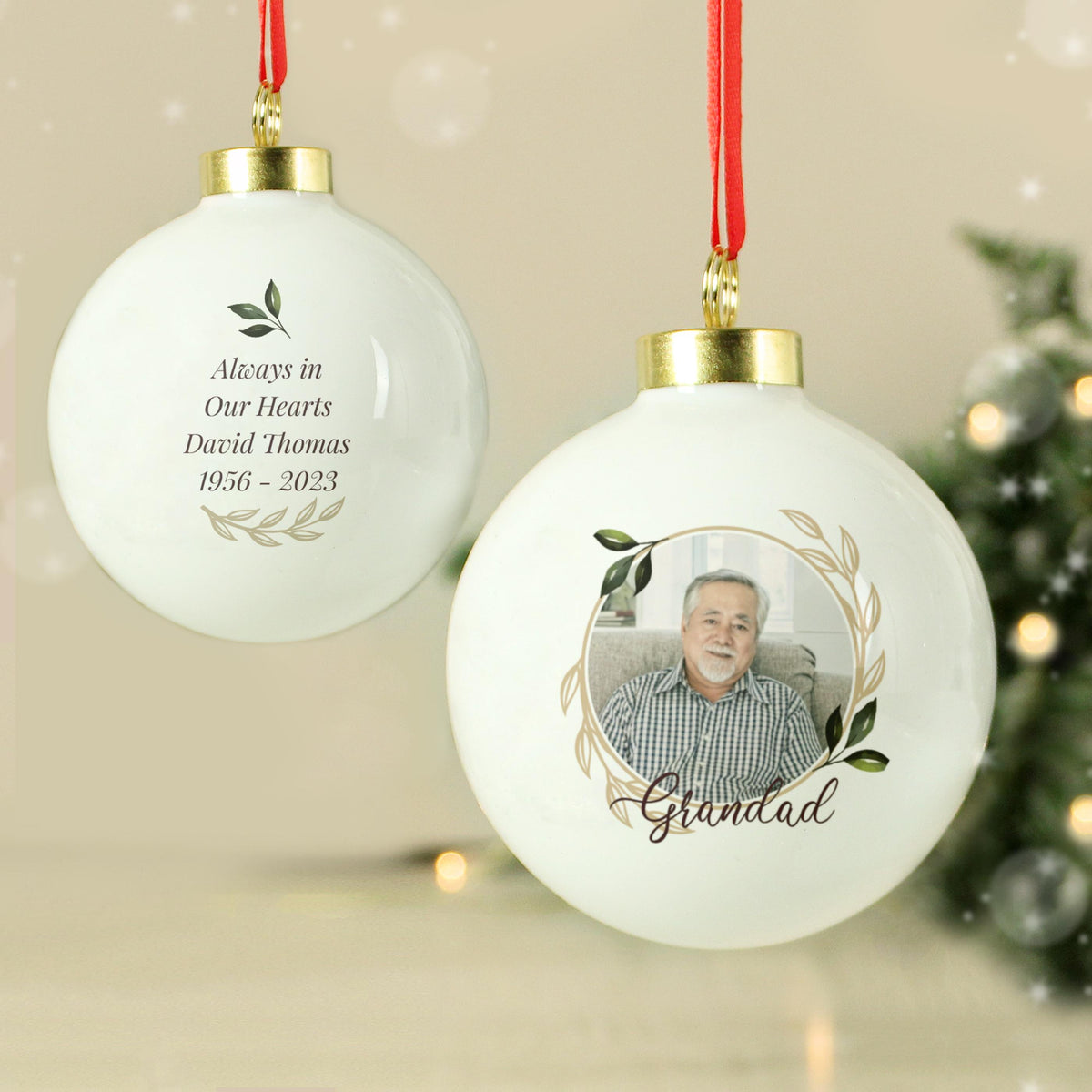 Personalised Photo Upload Memorial Bauble – alternative view