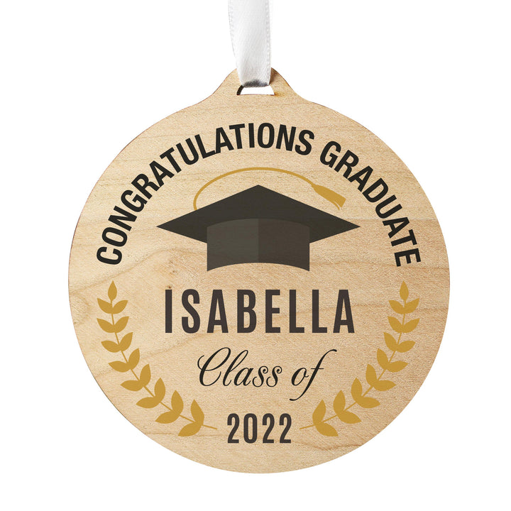 Personalised Graduation Round Wooden Decoration, The Personal Shop, personalised gifts