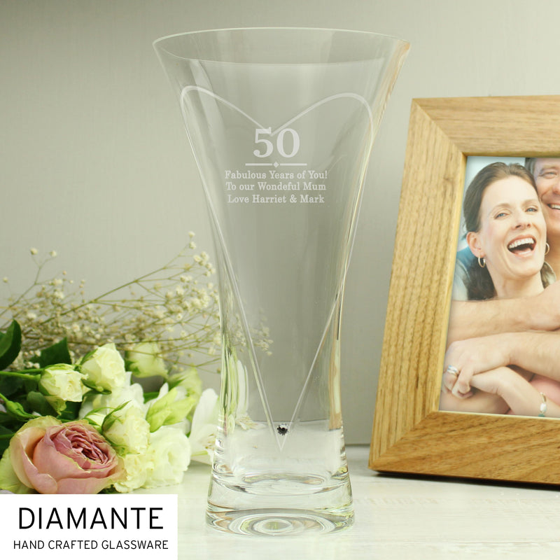 Personalised Special Year Diamante Heart Vase