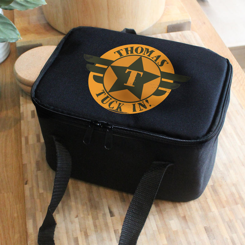 Personalised Badge Black Lunch Bag