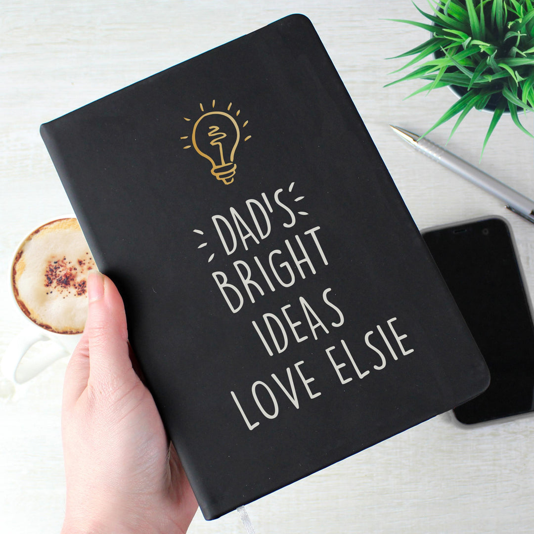 Personalised Light Bulb Black Hardback Notebook, The Personal Shop, personalised gifts