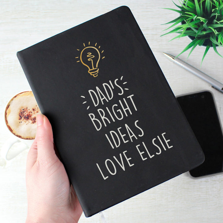 Personalised Light Bulb Black Hardback Notebook, The Personal Shop, personalised gifts