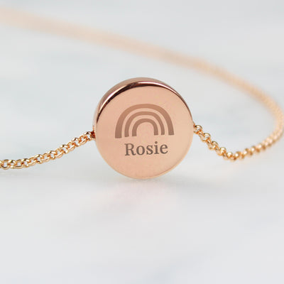 Personalised Rainbow Rose Gold Tone Disc Necklace
