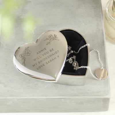 Personalised Floral Free Text Heart Trinket Box