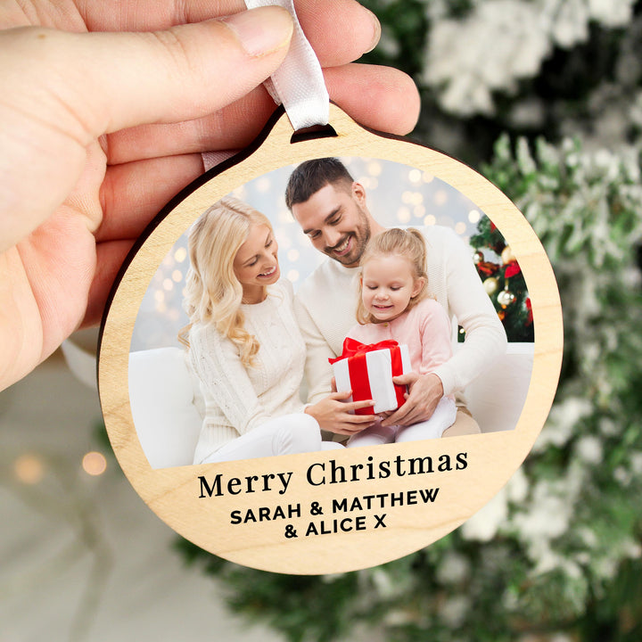 Personalised Photo Upload Round Wooden Decoration – alternative view