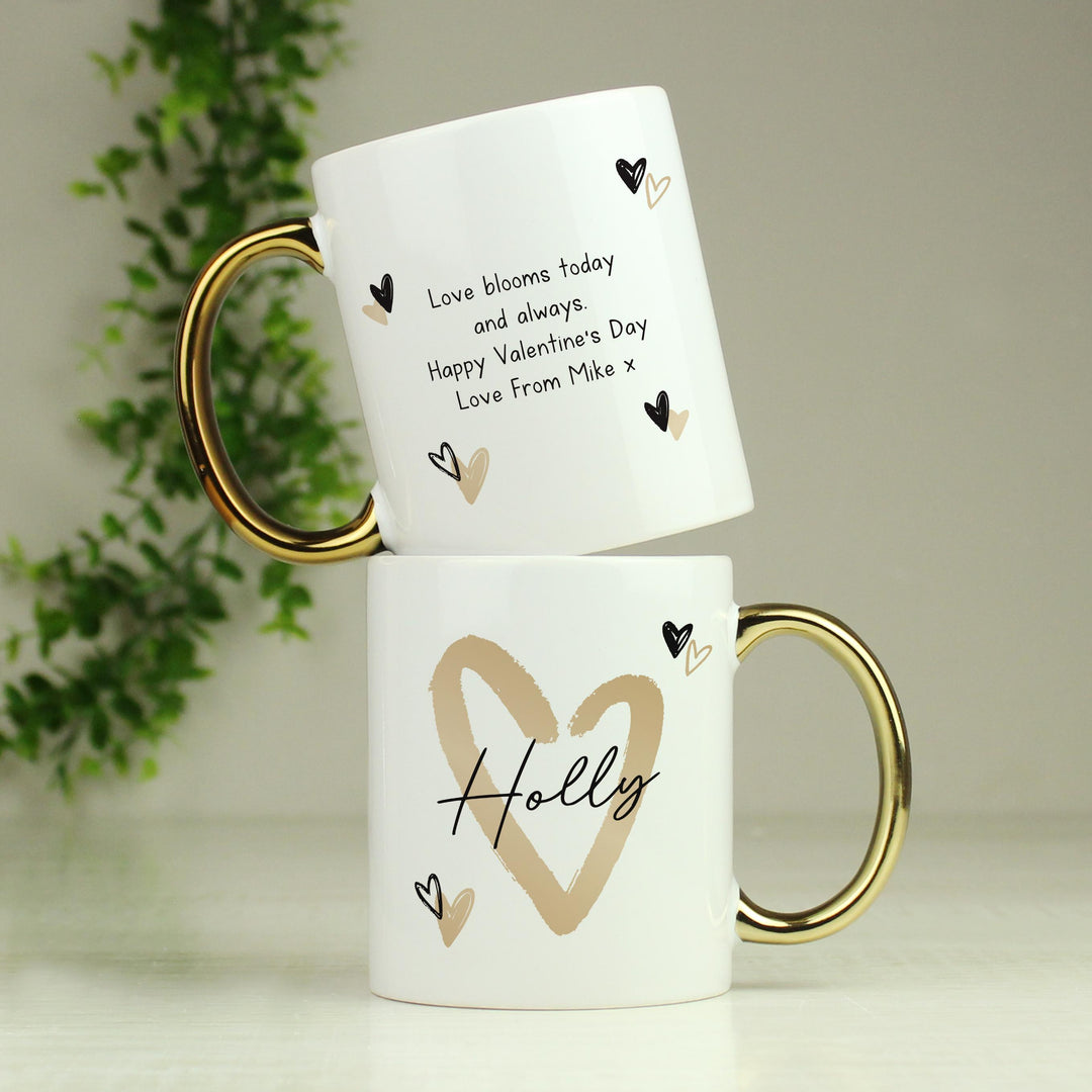 Personalised Hearts Gold Handled Mug, The Personal Shop, personalised gifts