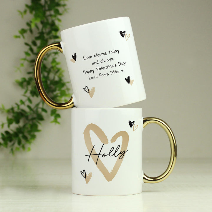 Personalised Hearts Gold Handled Mug, The Personal Shop, personalised gifts