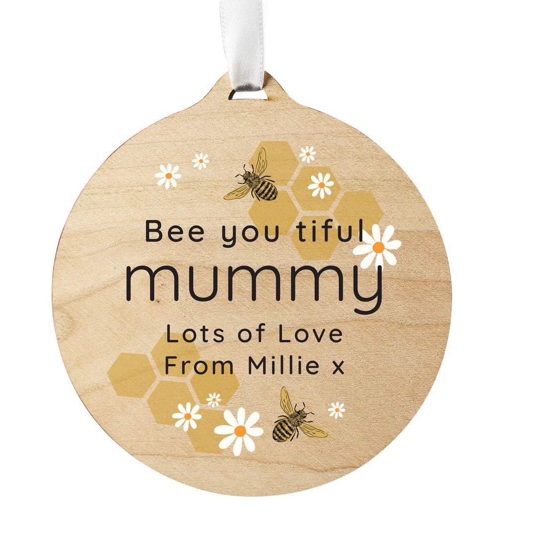 Personalised Bee Round Wooden Decoration – alternative view