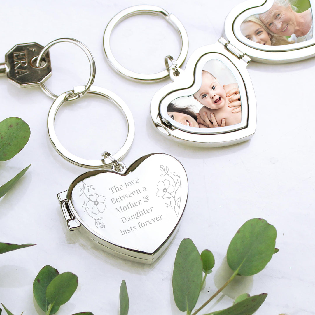 Personalised Floral Heart Photo Frame Keyring - alternative view