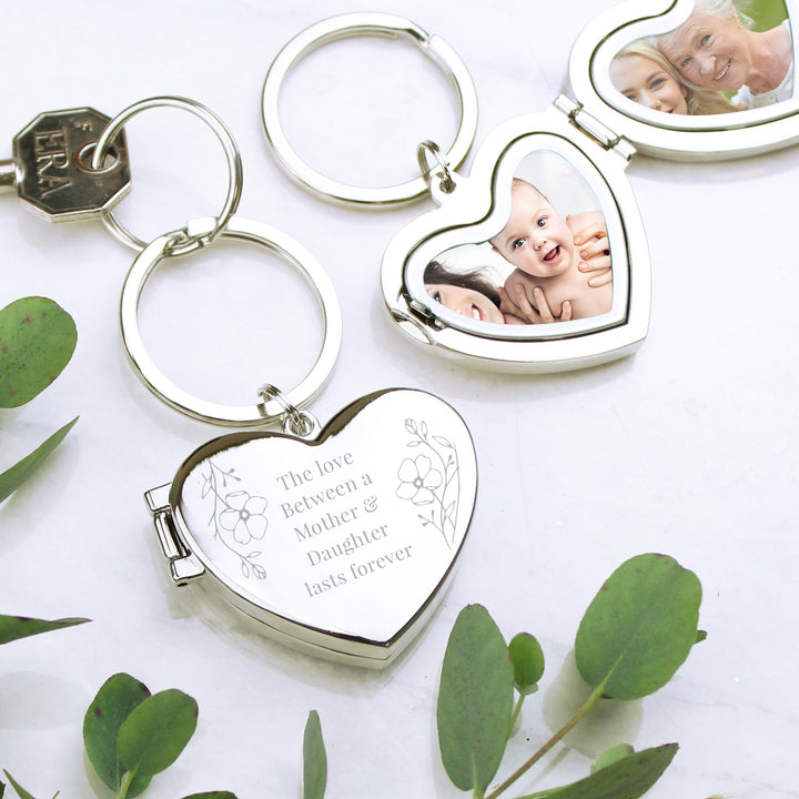 Personalised Floral Heart Photo Frame Keyring - alternative view