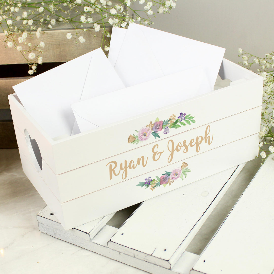 Personalised Floral Couples White Wooden Crate, The Personal Shop, personalised gifts