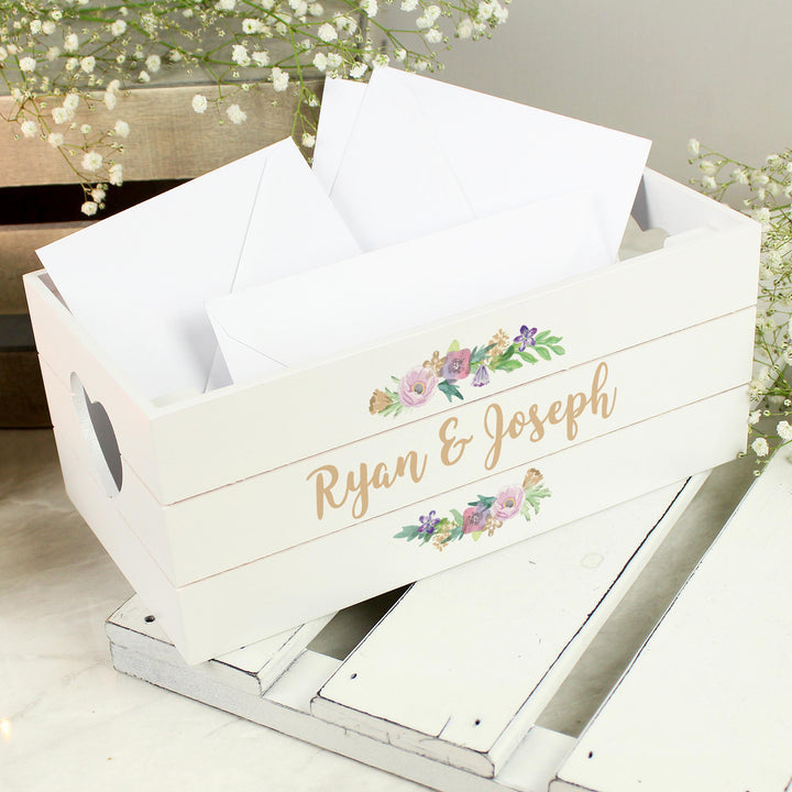 Personalised Floral Couples White Wooden Crate, The Personal Shop, personalised gifts