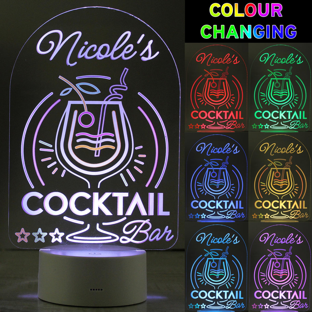 Personalised Cocktail LED Colour Changing Night Light, The Personal Shop, personalised gifts