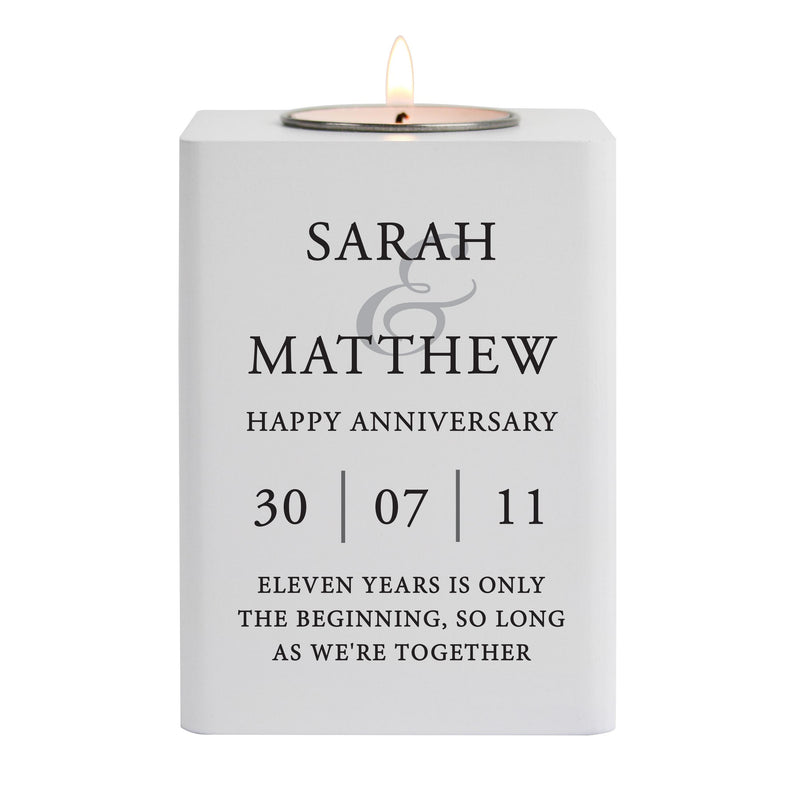 Personalised Couples White Wooden Tea light Holder