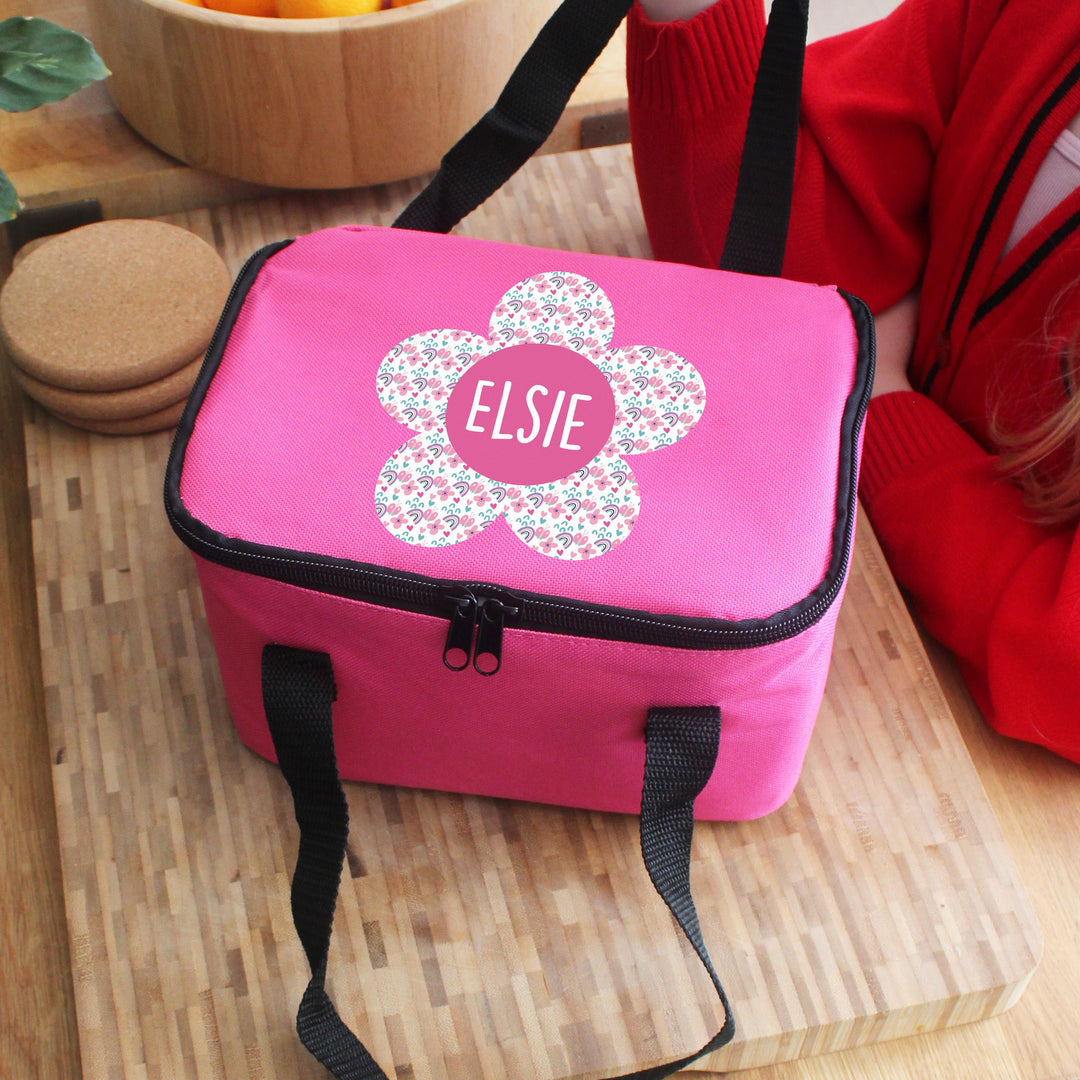 Personalised Flower Pink Lunch Bag – alternative view