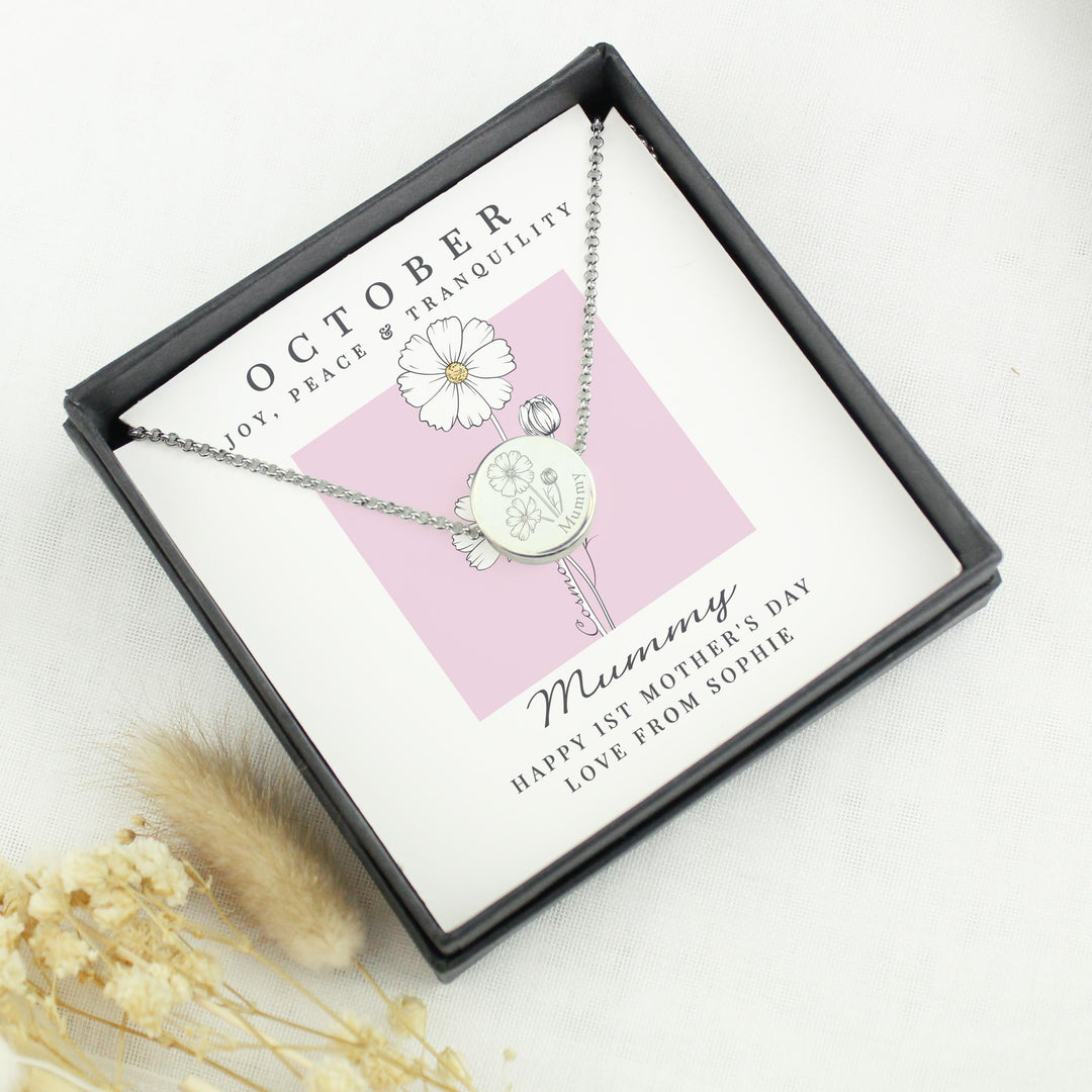 Personalised October Birth Flower Necklace and Box – alternative view