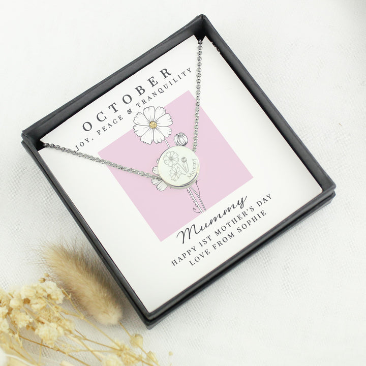 Personalised October Birth Flower Necklace and Box – alternative view