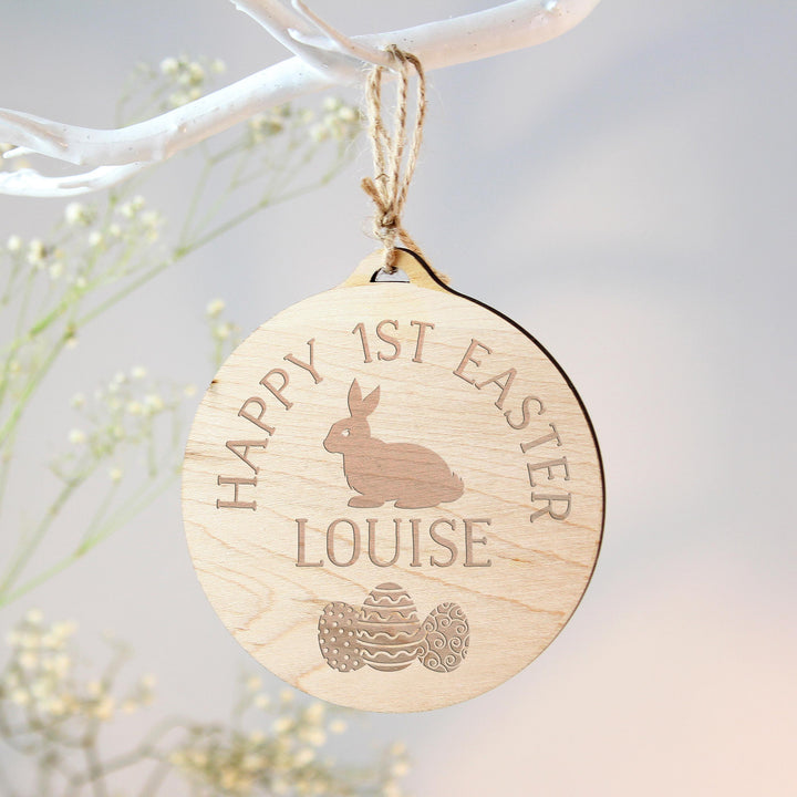 Personalised Easter Bunny Round Wooden Decoration – alternative view