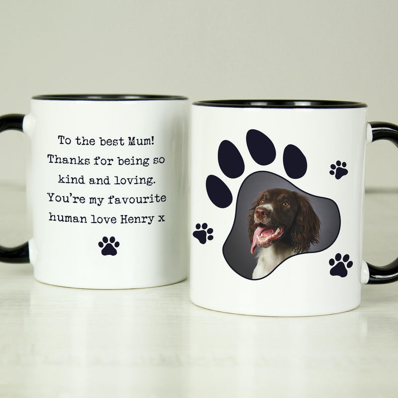 Personalised Paw Print Dog Photo Upload Black Handled Mug