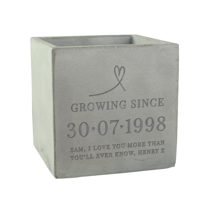 Personalised Large Date Concrete Pot – alternative view
