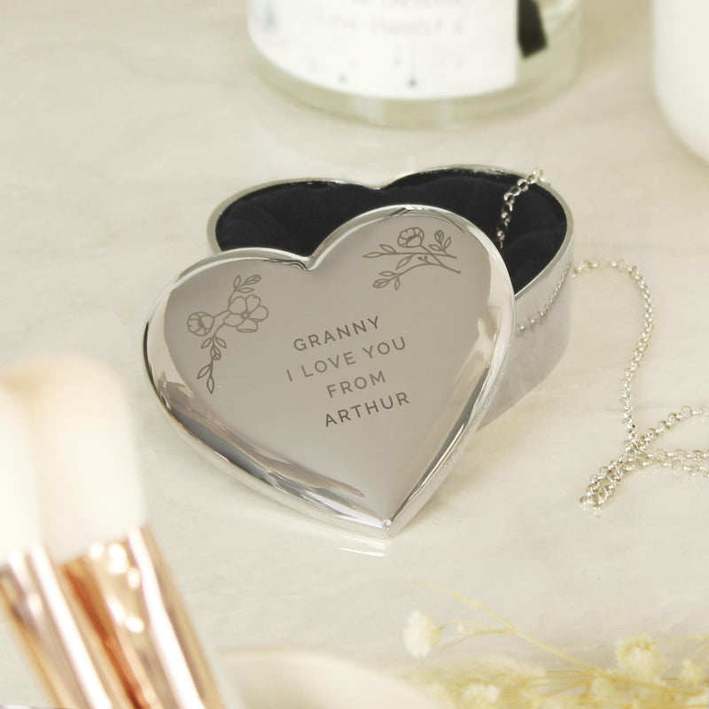 Personalised Floral Free Text Heart Trinket Box