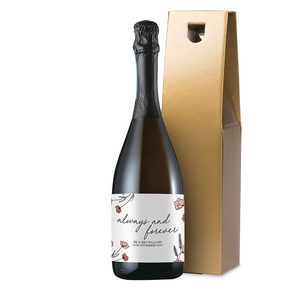 Personalised Floral Always and Forever Bottle of Prosecco, The Personal Shop, personalised gifts