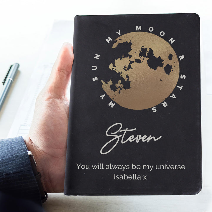 Personalised Moon &amp; Stars Black Hardback Notebook, The Personal Shop, personalised gifts