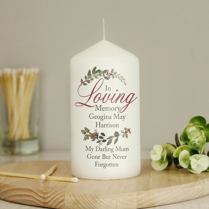 Personalised In Loving Memory Wreath Pillar Candle – alternative view