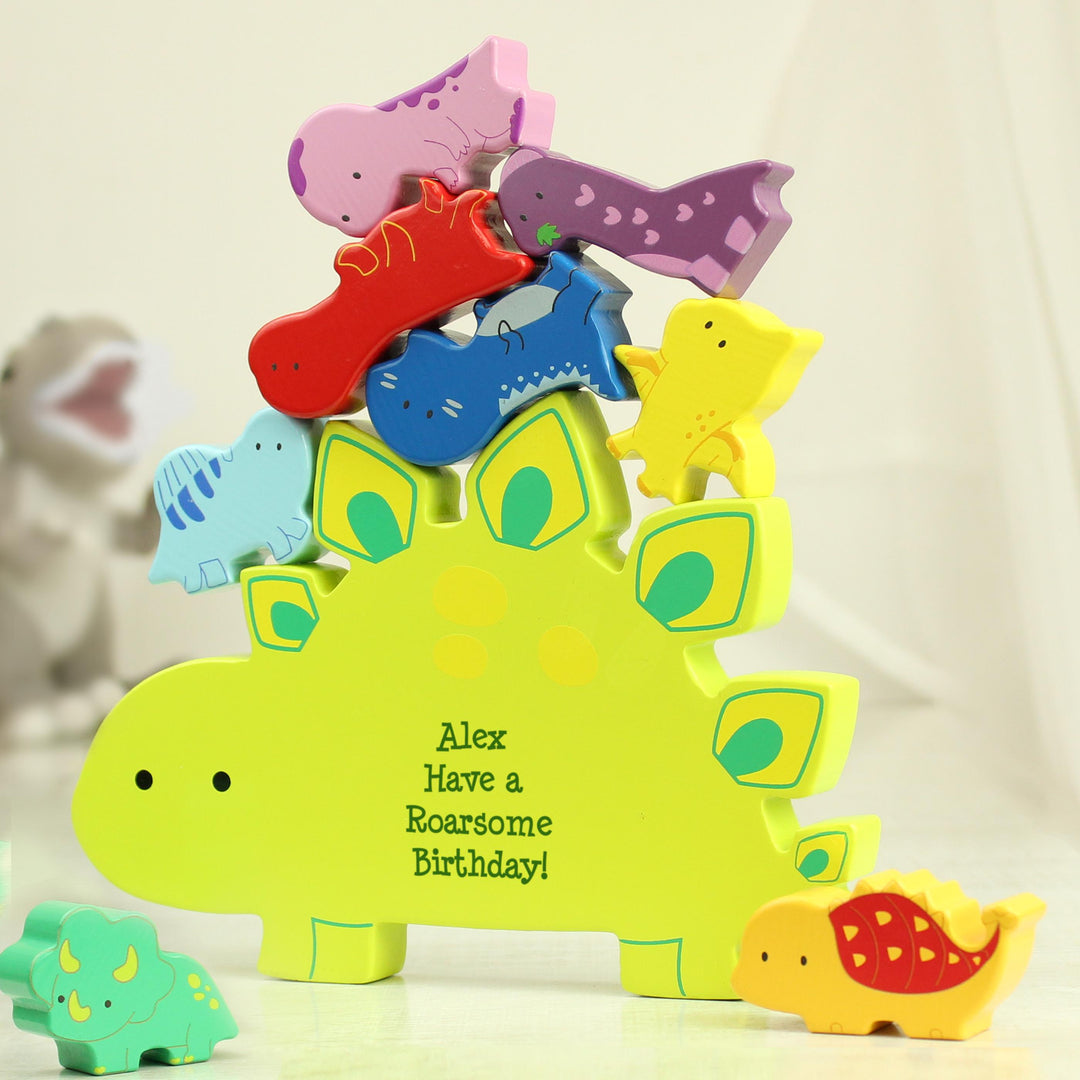 Personalised Free Text Wooden Dinosaur Stacker Toy, The Personal Shop, personalised gifts