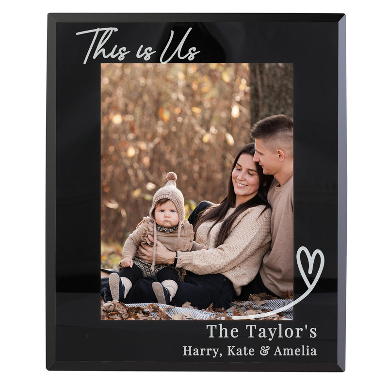 Personalised Heart Black Glass 7x5 Photo Frame