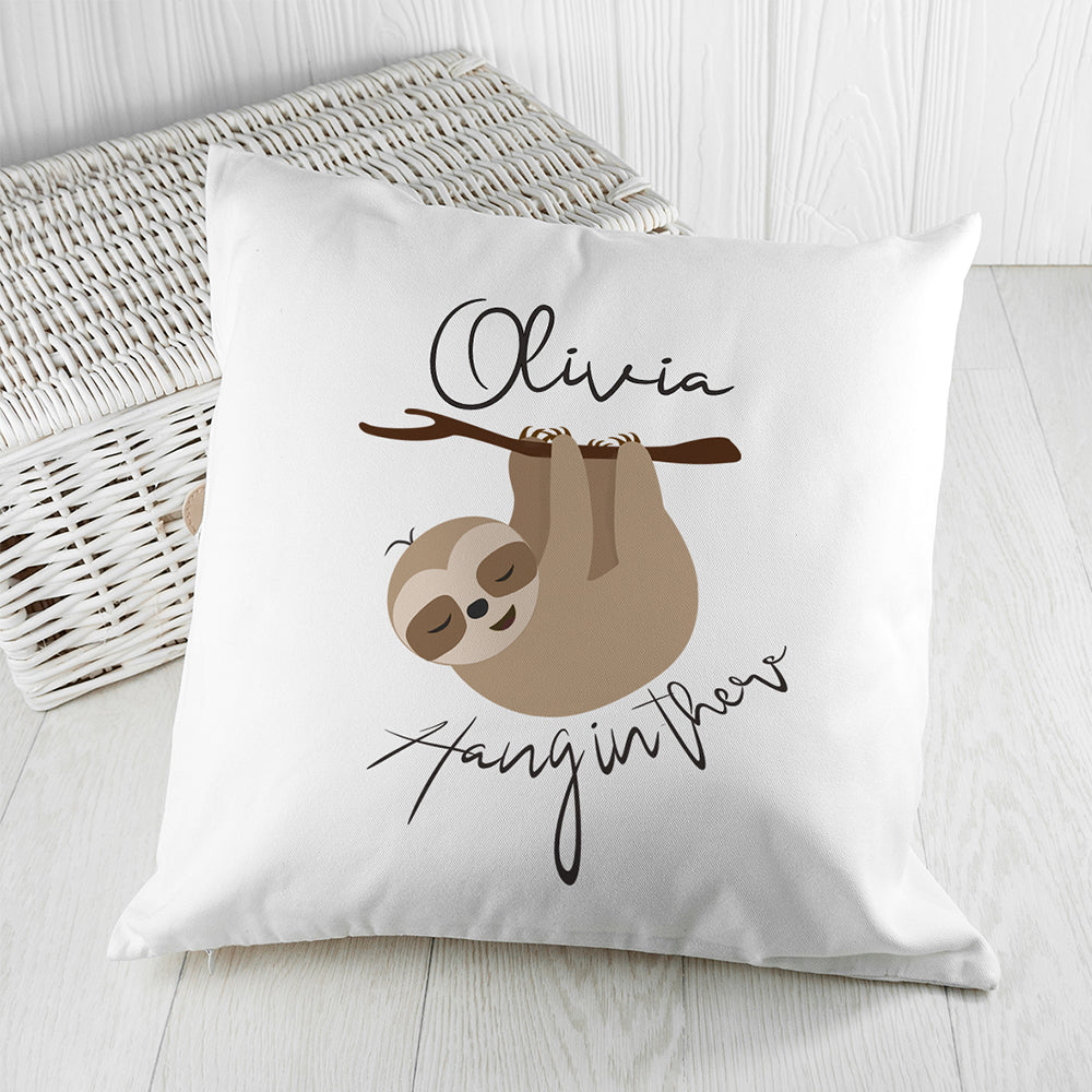 Personalised Sloth Hang In There Cushion Cover