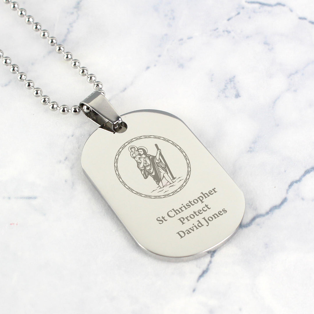 Personalised St Christopher Stainless Steel Dog Tag Necklace – alternative view