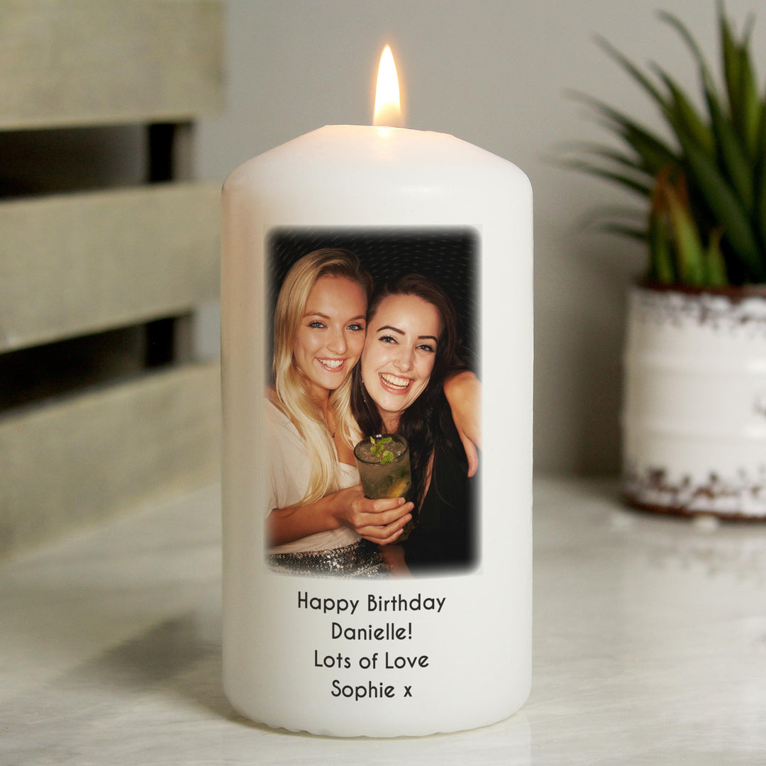 Personalised Photo Upload Pillar Candle – alternative view