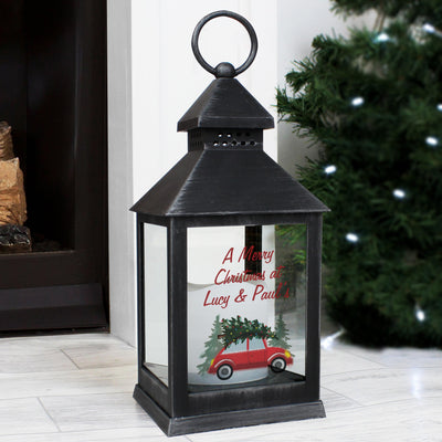 Personalised 'Driving Home For Christmas' Rustic Black Lantern