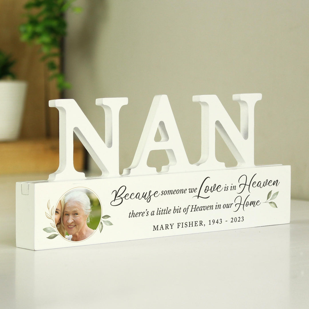 Personalised Botanical Memorial Photo Upload Wooden Nan Ornament, The Personal Shop, personalised gifts