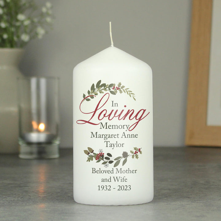 Personalised In Loving Memory Wreath Pillar Candle – alternative view
